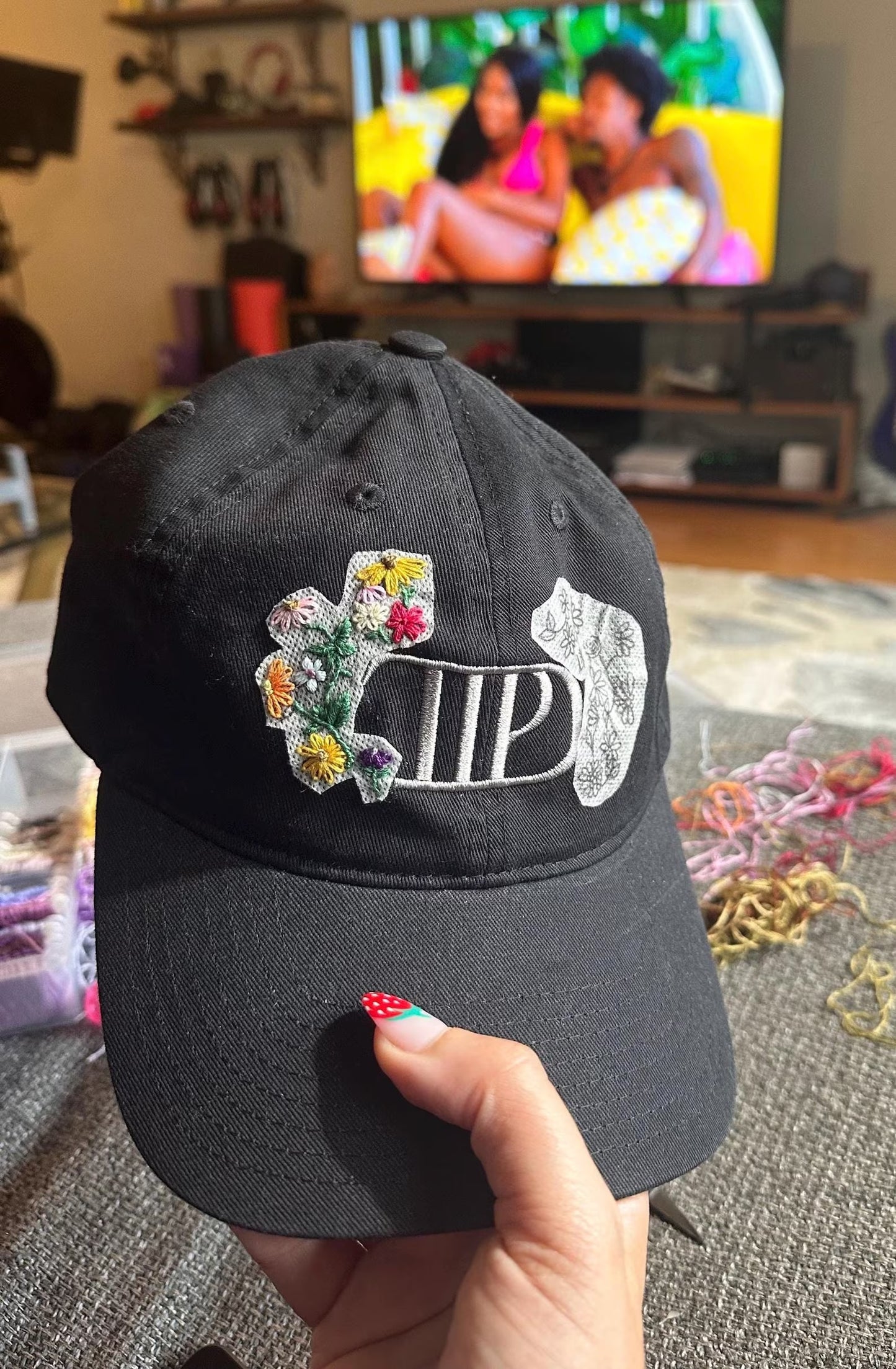 PDF ONLY Hand Embroidery Baseball Cap Stick N’ Stitch Piano Flower Pattern